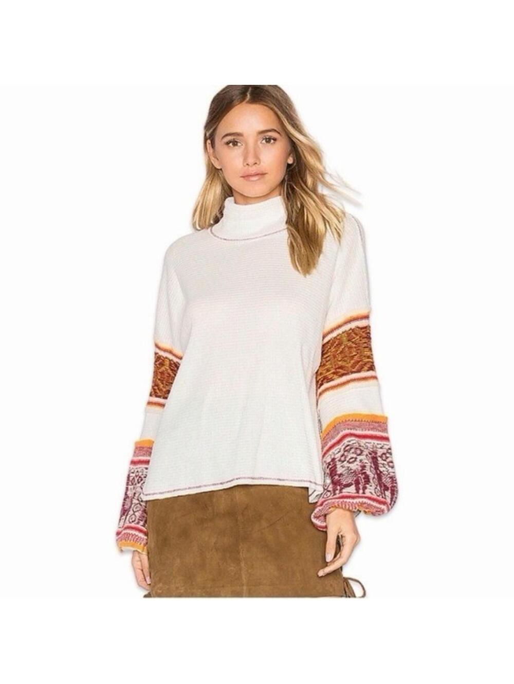 Free People Oversized Waffle Mock-neck Northern Lights Sweater Sz L